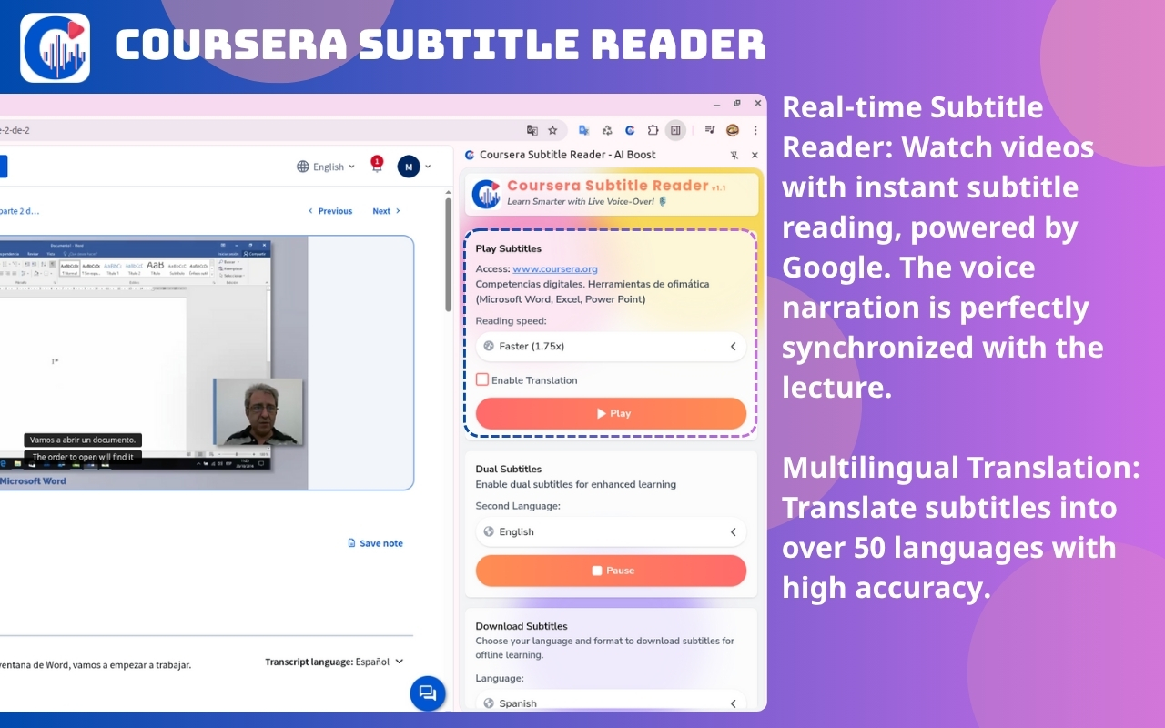 Coursera Subtitle Reader screenshot 1